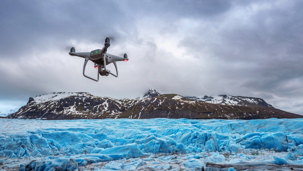 High Tech Drone flying in cold conditions