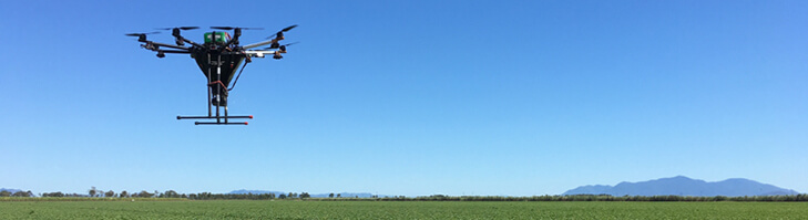 Advanced agriculture drone above a field