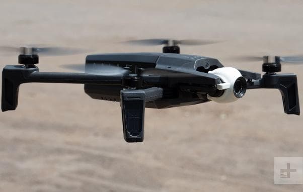 Black Parrot Anafi flying in the open desert